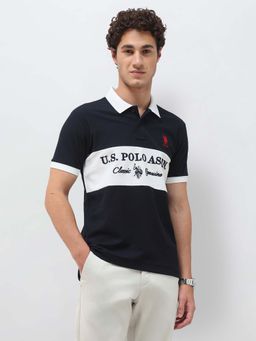 U.S. POLO ASSN. - Blue Men's Colorblocked Brand Embroidered Slim Fit Polo T-Shirt