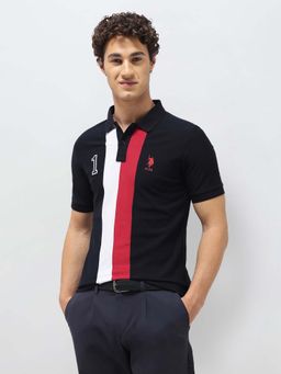 U.S. POLO ASSN. - Blue Men's Colourblocked Slim Fit Polo T-Shirt