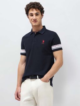 U.S. POLO ASSN. - Blue Men's Solid Regular Fit Polo T-Shirt