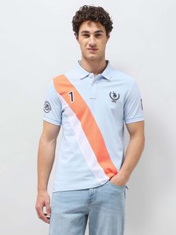 U.S. POLO ASSN. - Blue Men's Diagonal Colorblocked Brand Embroidered Polo T-Shirt