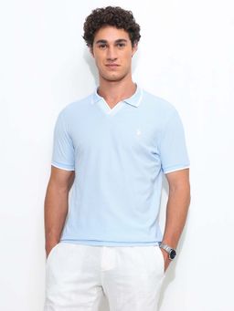 U.S. POLO ASSN. - Blue Men's Textured Slim Fit Polo T-Shirt