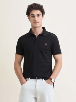 U.S. POLO ASSN. - Black Men's Solid Slim Fit Polo T-Shirt