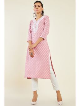 Soch - Women Pink Rayon Printed Kurta