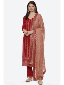 Biba - Red Silk Unstitched Suit (Set of 3)
