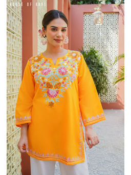 HOUSE OF KARI - Kashmiri Aari Work Cotton Kurti Mustard