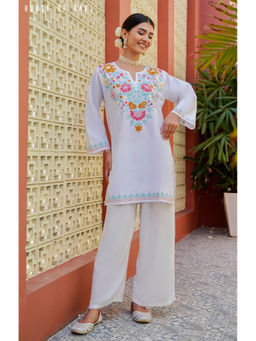 HOUSE OF KARI - Kashmiri Aari Work Cotton Kurti White