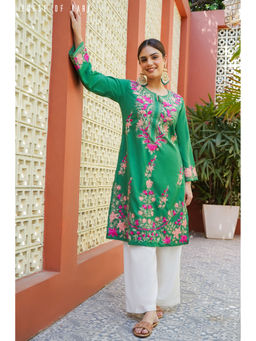 HOUSE OF KARI - Kashmiri Aari Work Cotton Green
