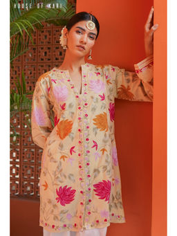 HOUSE OF KARI - Kashmiri Aari Work Cotton Kurti in Beige
