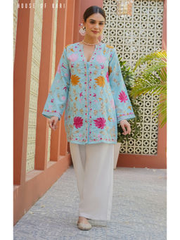 HOUSE OF KARI - Kashmiri Aari Work Cotton Kurti in Sky Blue