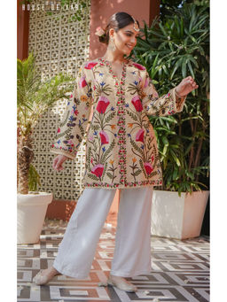 HOUSE OF KARI - Kashmiri Aari Work Cotton Kurti in Beige