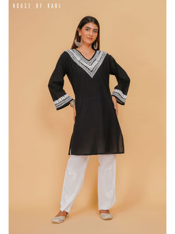 HOUSE OF KARI - Rayon Chikankari Medium Kurta in Black