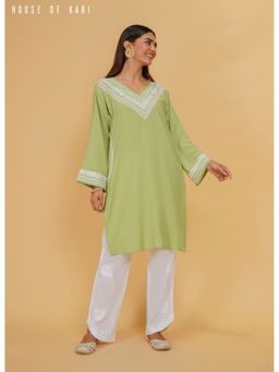 HOUSE OF KARI - Rayon Chikankari Medium Kurta in Pista Green