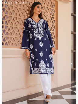 HOUSE OF KARI - Muslin Chikankari Long Kurta in Blue
