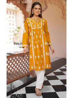HOUSE OF KARI - Cotton Chikankari Flared Kurta in Mustard