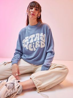 Bewakoof - Women's Baby Lavender Stay Weird Graphic Printed Super Loose Fit Sweater