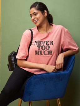 Globus - Women Pink Boxy Fit Typography Cotton T-Shirt