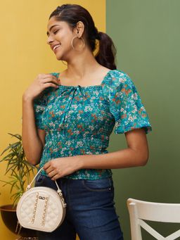Globus - Women Green Printed Casual Square Neck Top