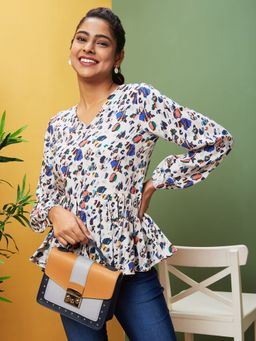 Globus - Women Multi Printed Casual V-Neck Peplum Top