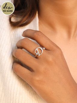 Pipa Bella by Nykaa Fashion - Dew by PB Silver-plated 925 Sterling Silver Stone Studded Initial D Ring