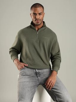 Tommy Hilfiger - Men Green Texture Relaxed Fit Cotton Sweatshirt