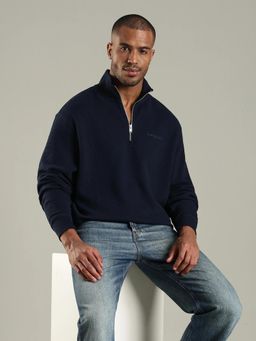 Tommy Hilfiger - Men Navy Blue Texture Relaxed Fit Cotton Sweatshirt