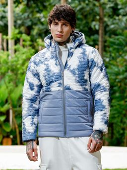 Campus Sutra - Men Coin Blue Dye-Block Quilt Puffer Jacket