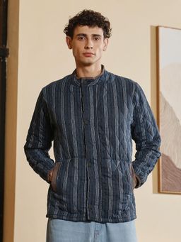 Campus Sutra - Men Midnight Blue Woven-Striped Quilted Jacket