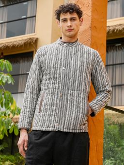 Campus Sutra - Men Moon Grey Woven-Striped Quilted Jacket