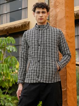 Campus Sutra - Men Midnight Black Woven-Striped Quilted Jacket