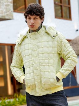 Campus Sutra - Men Lime Green Grid-Tactile Puffer Jacket
