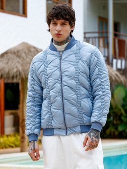 Campus Sutra - Men Icy Blue Bauble-Tactile Puffer Jacket
