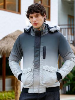 Campus Sutra - Men Midnight Black Gradient Zip-Front Puffer Jacket