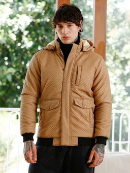 Campus Sutra - Men Camel Beige Geometric-Tactile Puffer Jacket