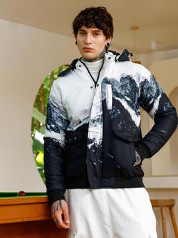 Campus Sutra - Men Midnight Black Snow-Caps Zip-Front Puffer Jacket