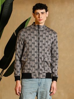 Campus Sutra - Men Moon Grey Zip-Front Geometric-Jacquard Jacket