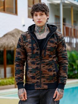 Campus Sutra - Men Brown Camouflage Fleece-Lined Jacket