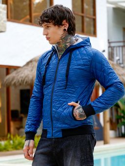 Campus Sutra - Men Indigo Blue Zip-Front Quilted Jacket