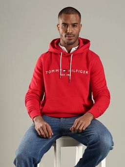 Tommy Hilfiger - Men Red Embroidered Logo Regular Fit Cotton Sweatshirt