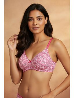 Zivame - Rosaline Soft Cotton Side Panel Lace Bra - Pink N Print