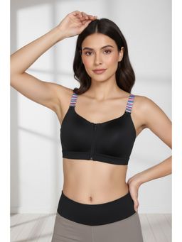 Zivame - Zelocity High Impact Quick Dry Front Opening Sports Bra - Jet Black