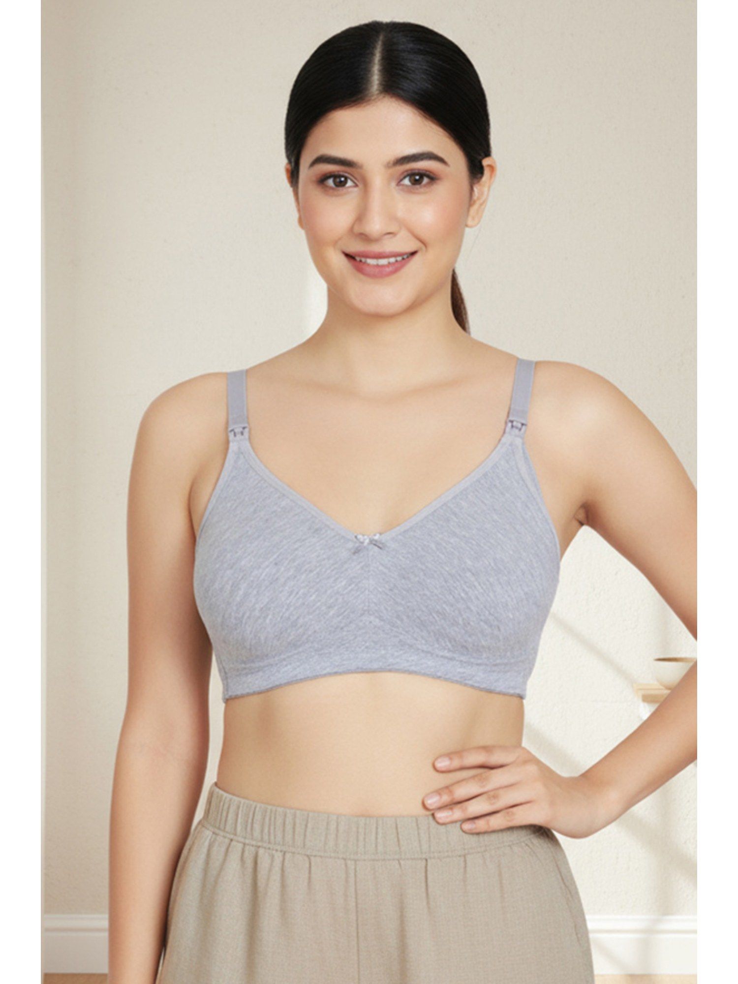 Maternity Double Layered Non Wired 3-4th Coverage Nursing Bra-Grey Melange-image-13