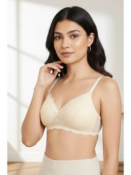 Zivame - Dreamcatcher Padded Non Wired Medium Coverage Lace Bra - Ecru