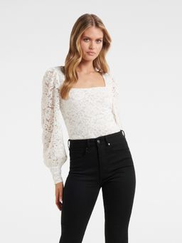 Forever New - Luna Lace Square Neck Top White