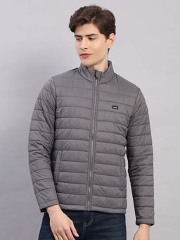 Rock.it - Men Grey Smart Fit Solid Stand Collar Full Sleeve Jacket