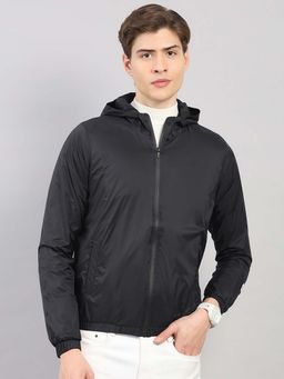 Rock.it - Men Black Regular Fit Solid Hooded Full Sleeve Jacket