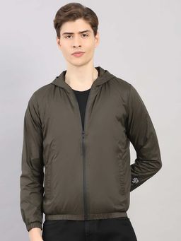 Rock.it - Men Olive Regular Fit Solid Hooded Full Sleeve Jacket
