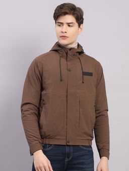 Rock.it - Men Brown Regular Fit Solid Hooded Full Sleeve Jacket