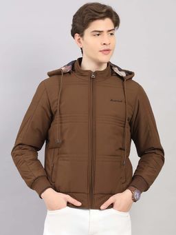 Monte Carlo - Men Brown Regular Fit Solid Hooded Full Sleeve Jacket