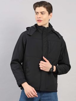 Monte Carlo - Men Black Regular Fit Solid Full Sleeve Hooded Jacket with Puffer Vest