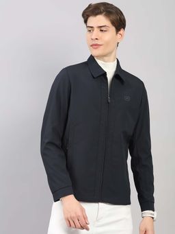 Monte Carlo - Men Navy Blue Regular Fit Solid Stand Collar Full Sleeve Jacket